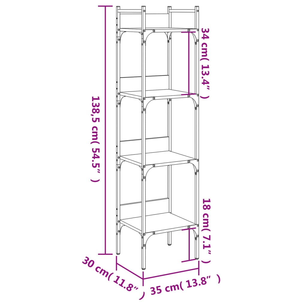 Bookshelf 4-Tier Smoked Oak 35x30x138.5 cm Engineered Wood