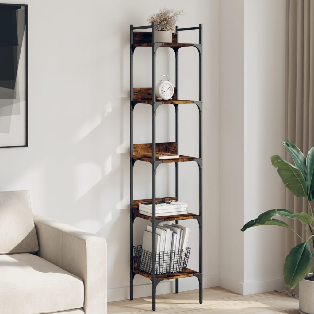 Bookshelf 5-Tier Smoked Oak 35x30x174 cm Engineered Wood