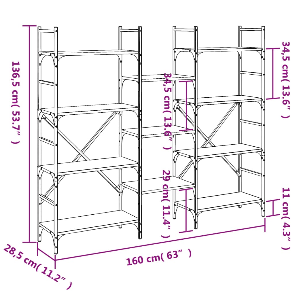 Bookshelf Brown Oak 160x28.5x136.5 cm Engineered Wood