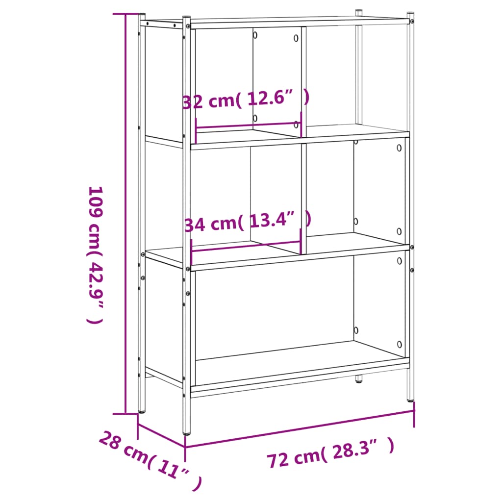 Bookcase Smoked Oak 72x28x109 cm Engineered Wood