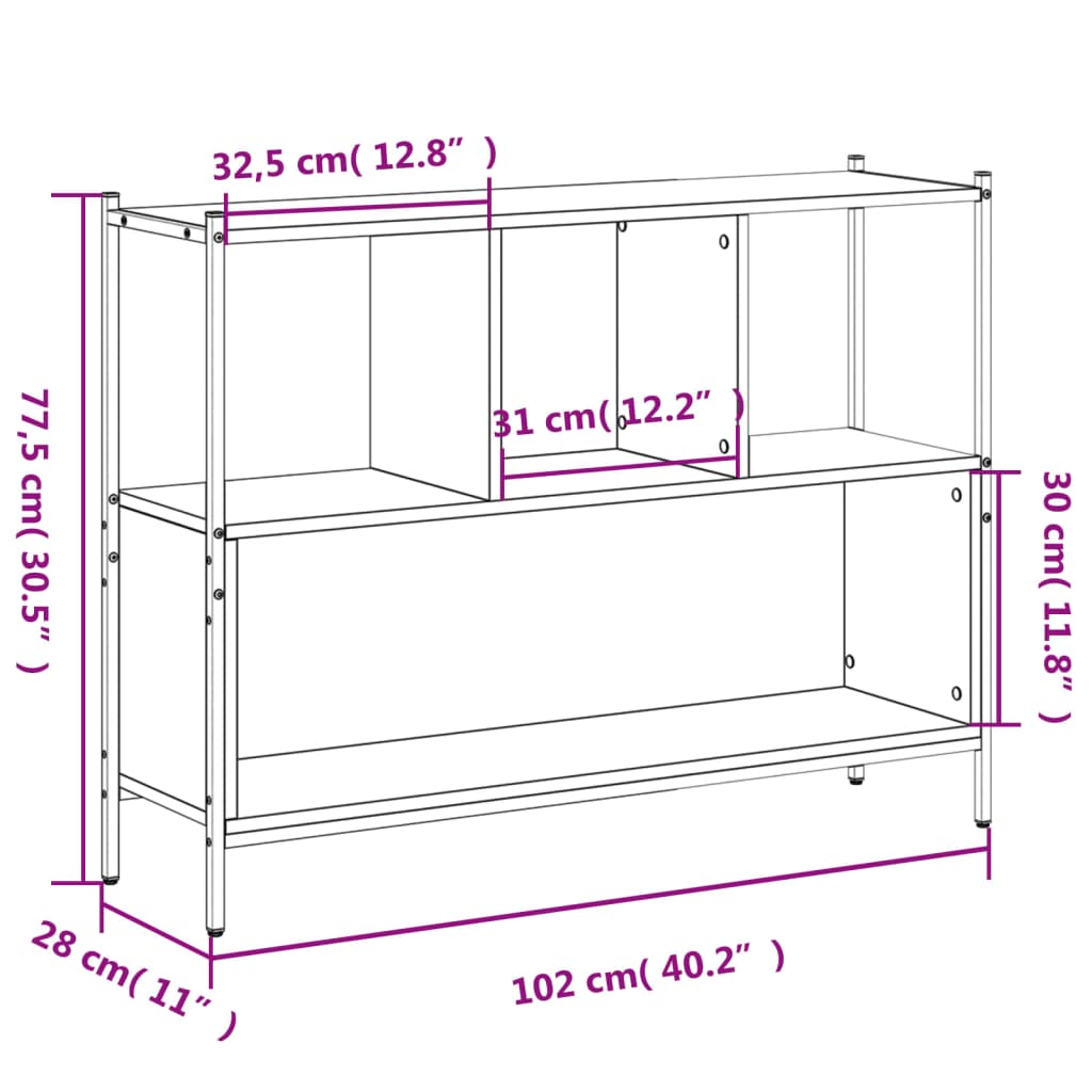 Bookcase Brown Oak 102x28x77.5 cm Engineered Wood