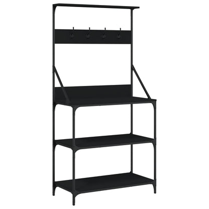 Baker's Rack with Hooks 4-Tier Black Engineered Wood