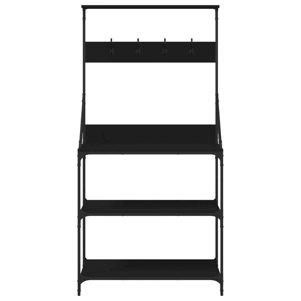 Baker's Rack with Hooks 4-Tier Black Engineered Wood