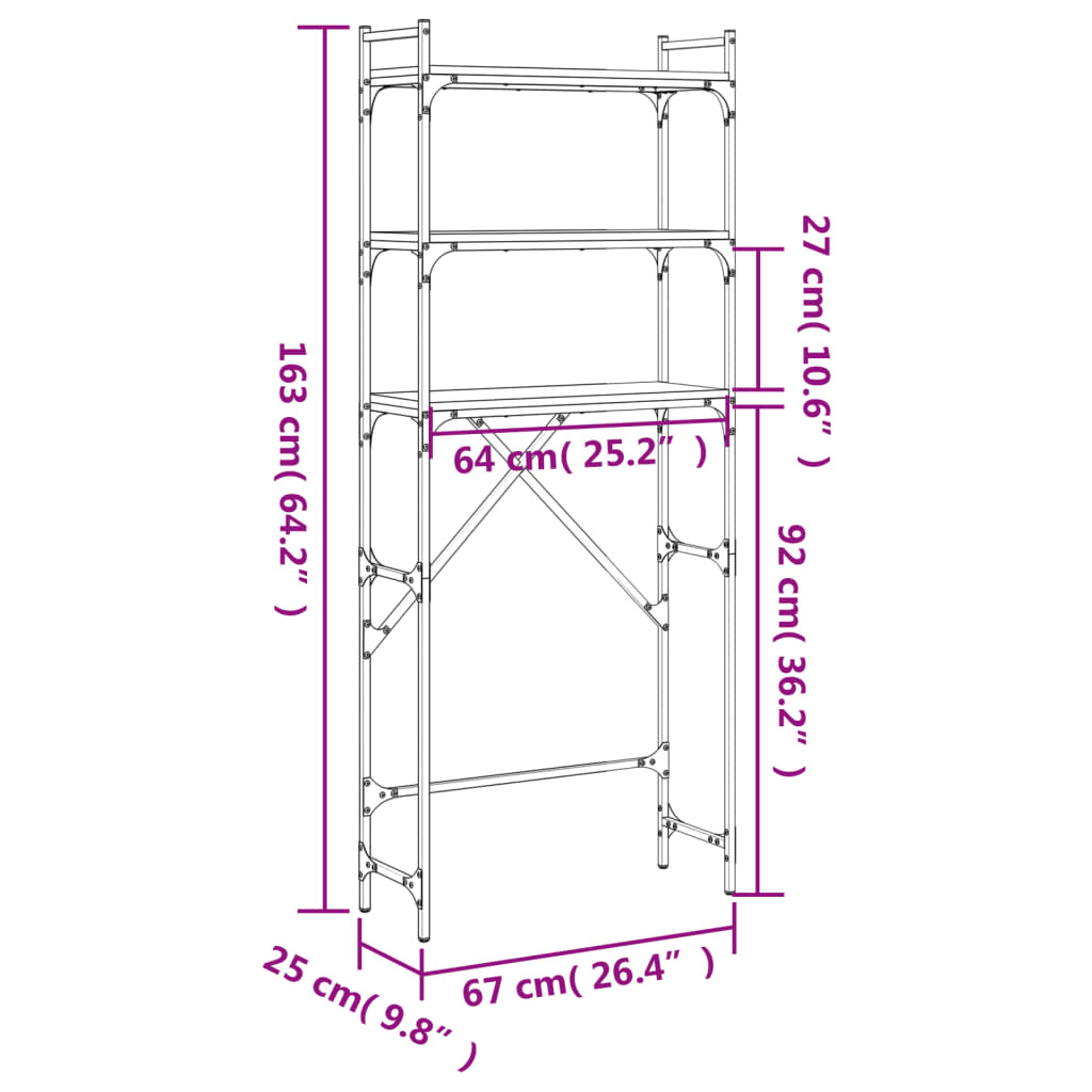 Washing Machine Shelf Black 67x25x163 cm Engineered Wood