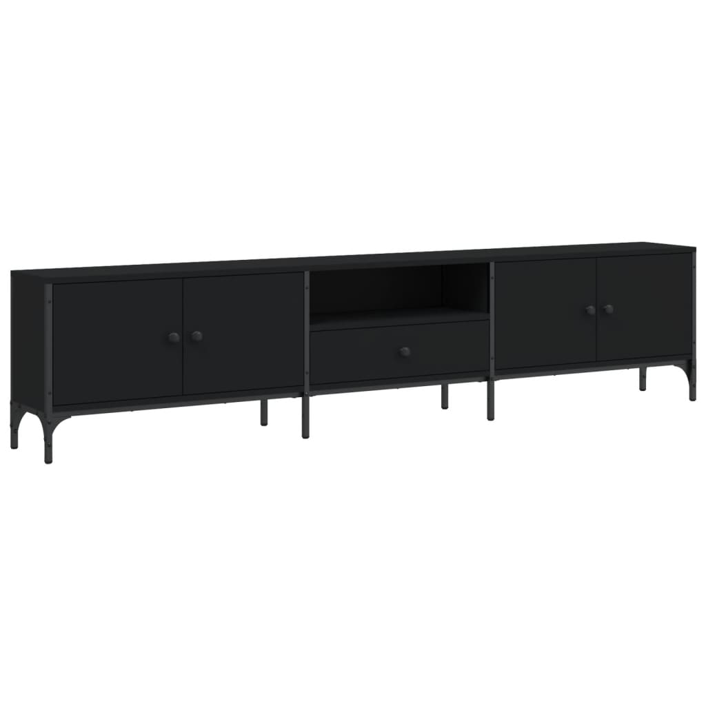 TV Cabinet with Drawer Black 200x25x44 cm Engineered Wood