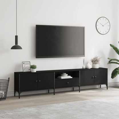 TV Cabinet with Drawer Black 200x25x44 cm Engineered Wood