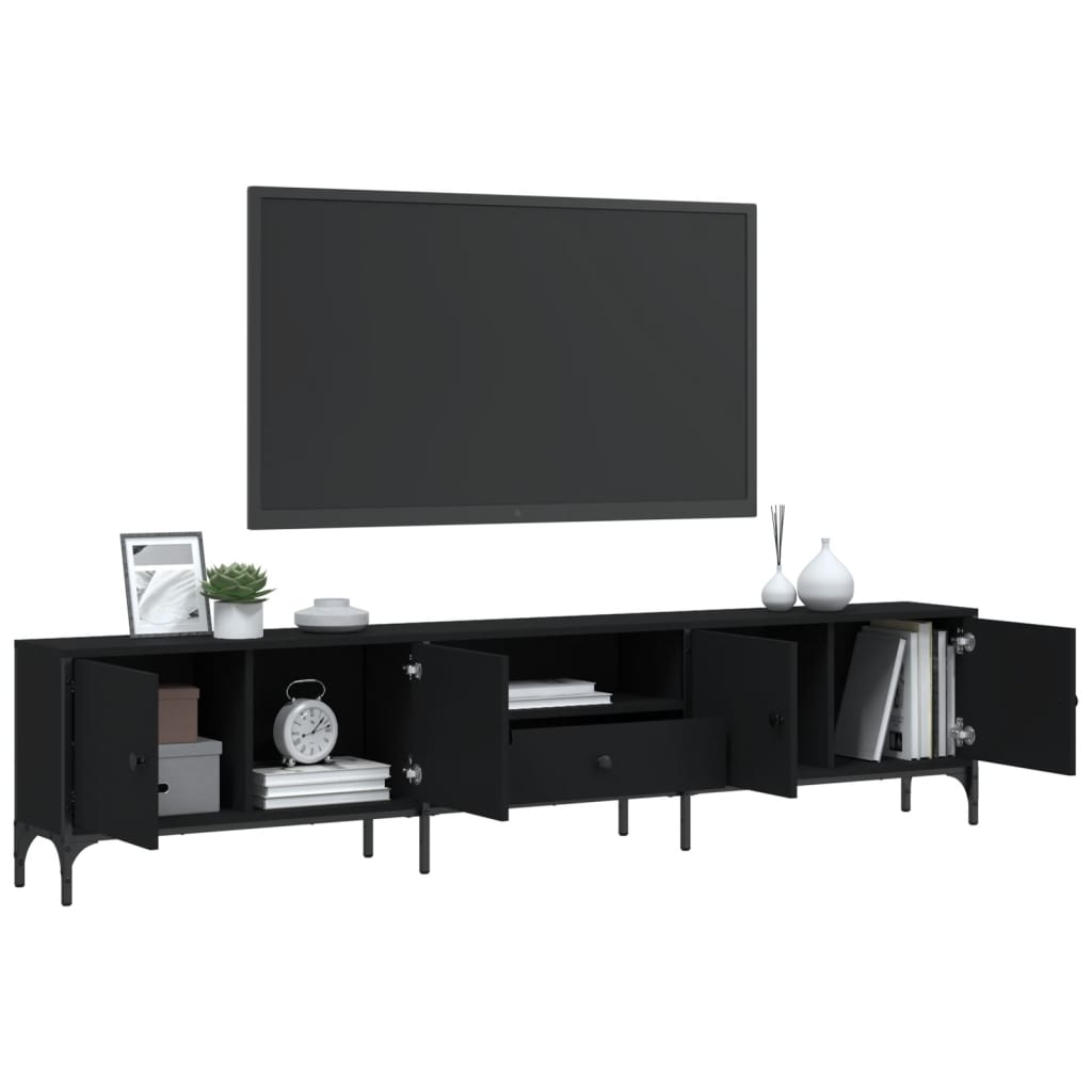 TV Cabinet with Drawer Black 200x25x44 cm Engineered Wood