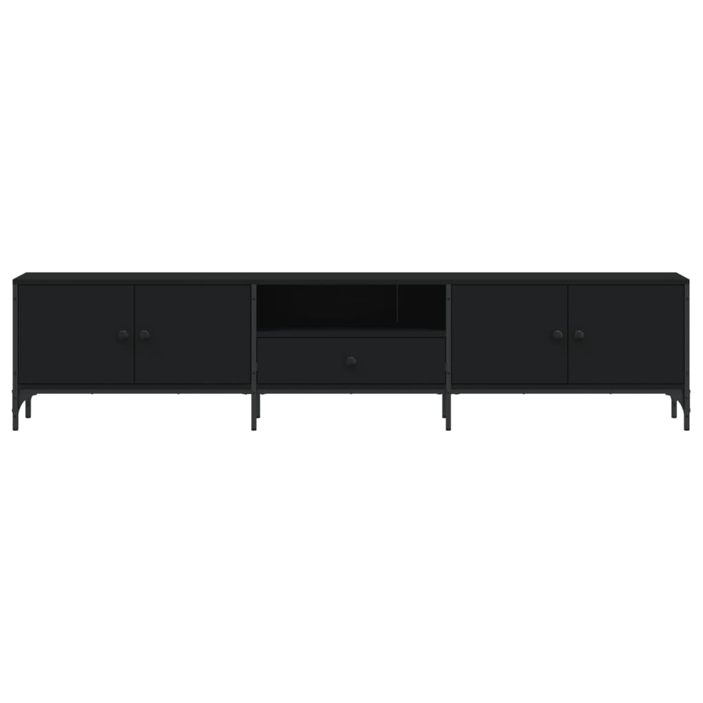 TV Cabinet with Drawer Black 200x25x44 cm Engineered Wood