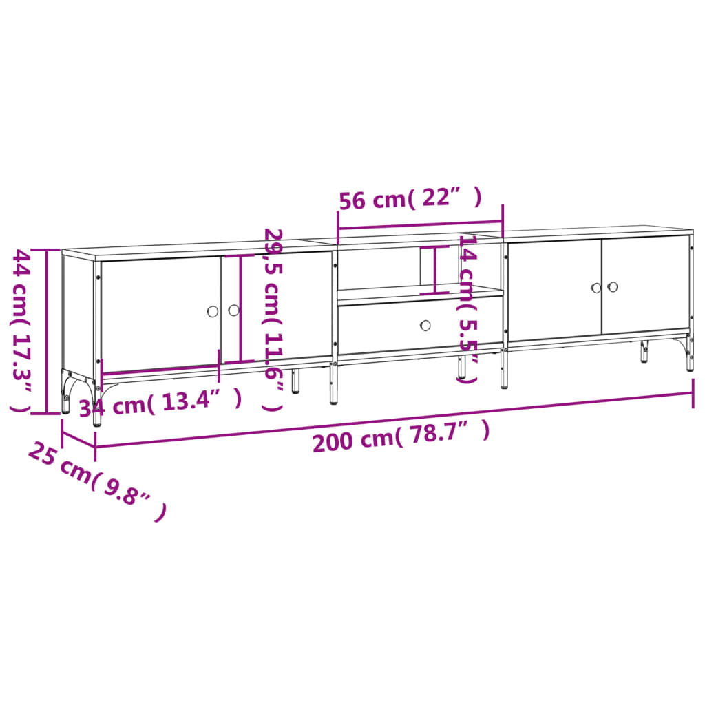 TV Cabinet with Drawer Black 200x25x44 cm Engineered Wood