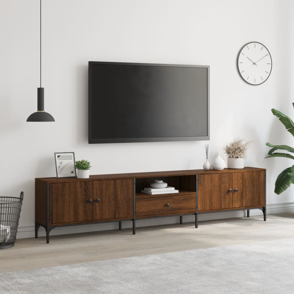 TV Cabinet with Drawer Brown Oak 200x25x44 cm Engineered Wood