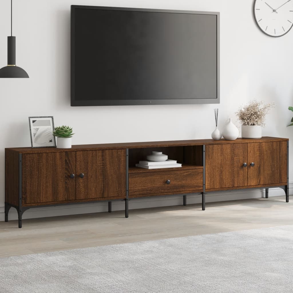 TV Cabinet with Drawer Brown Oak 200x25x44 cm Engineered Wood