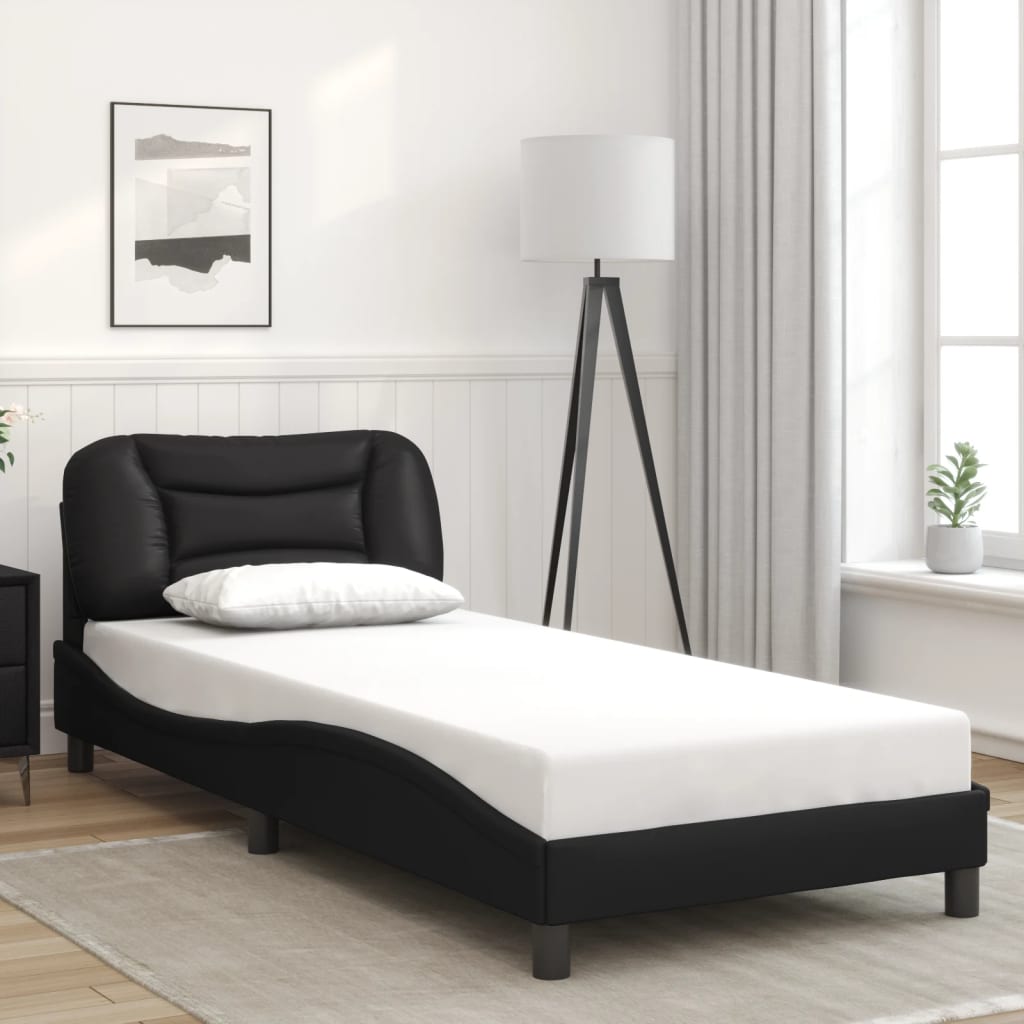 Bed Frame with Headboard Black 90x190 cm Single Faux Leather