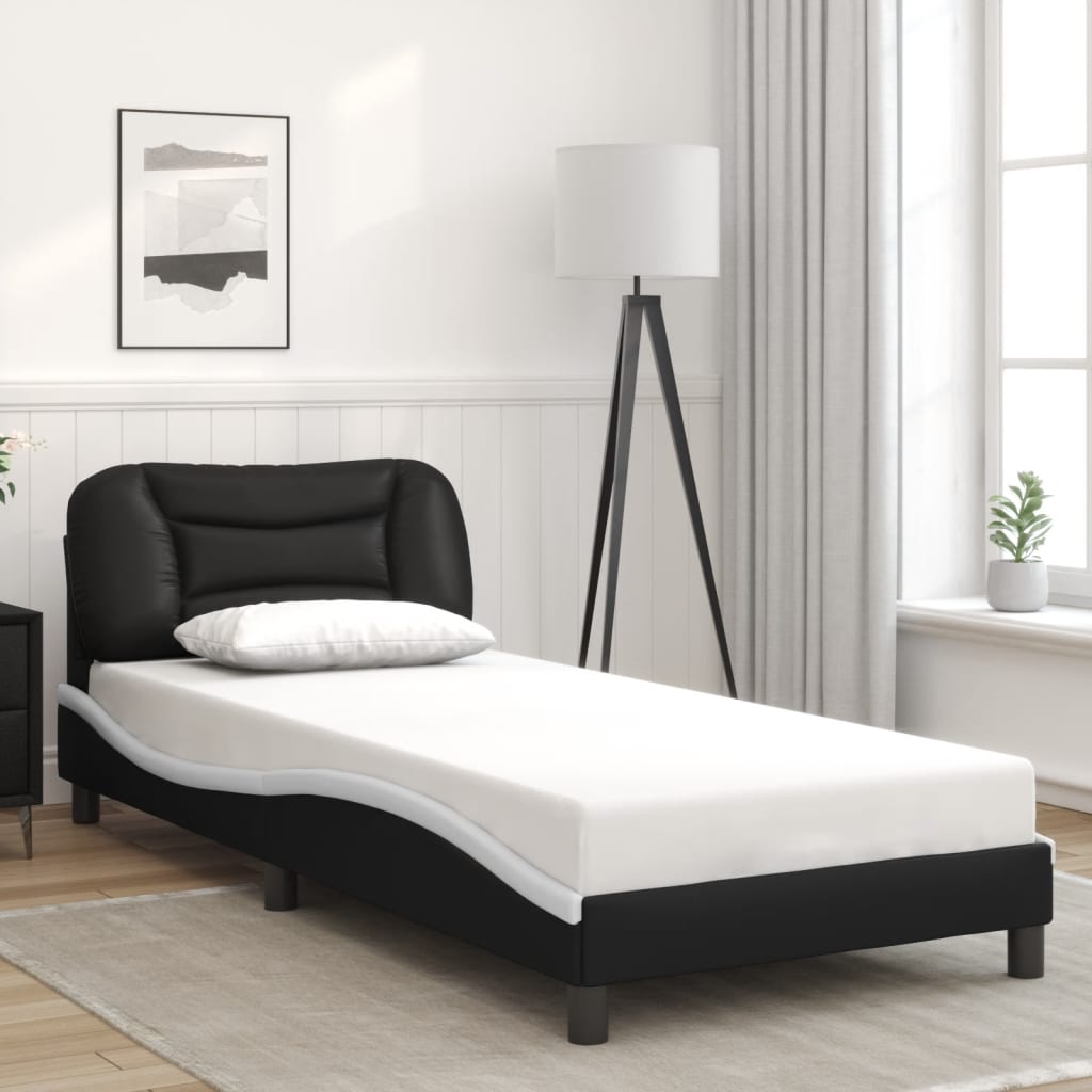 Bed Frame without Mattress Black and White 90x190 cm Single Faux Leather