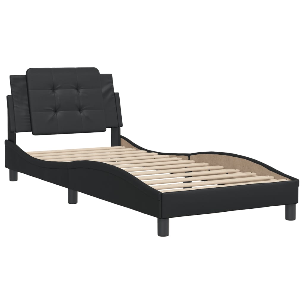 Bed Frame with Headboard Black 90x190 cm Single Faux Leather