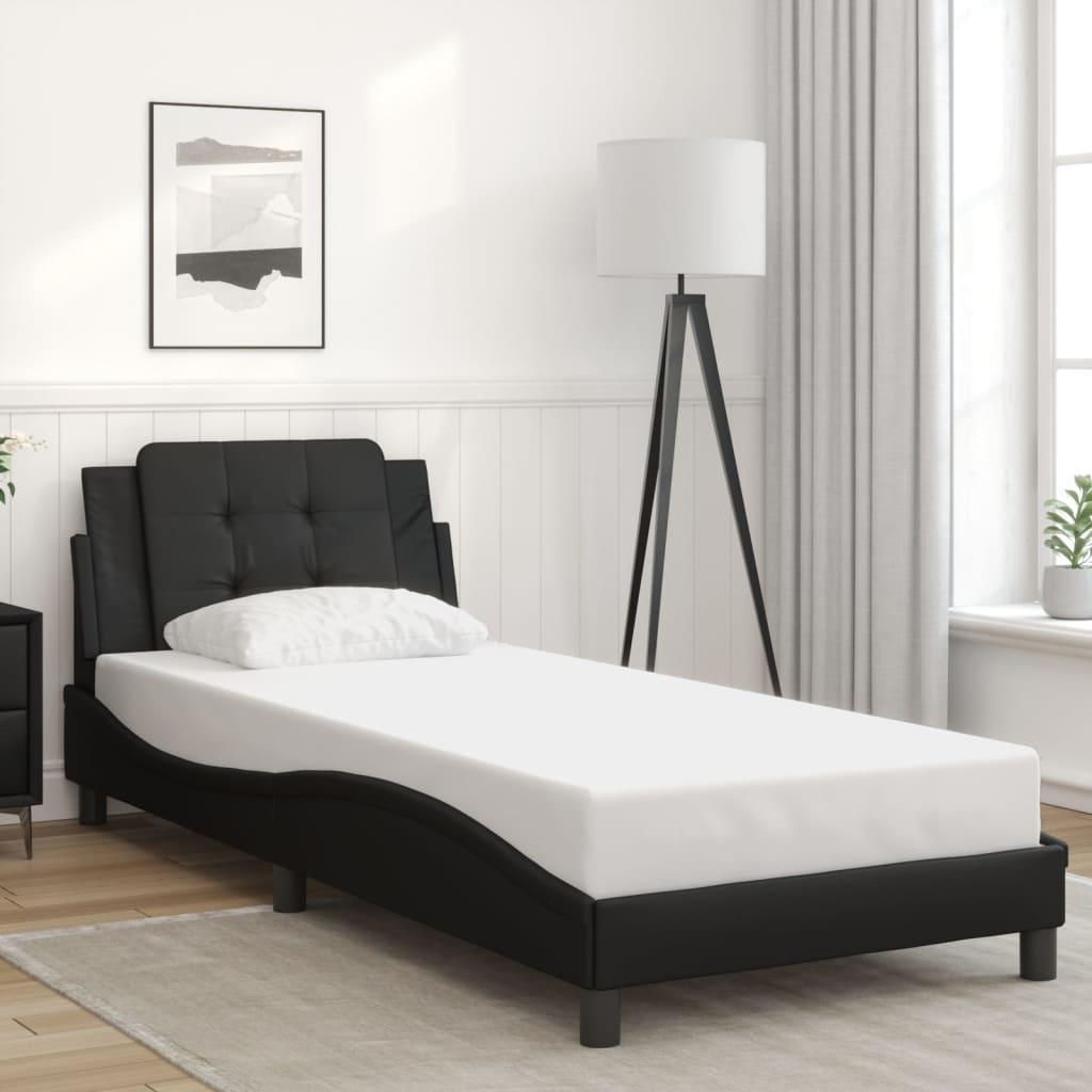 Bed Frame with Headboard Black 90x190 cm Single Faux Leather