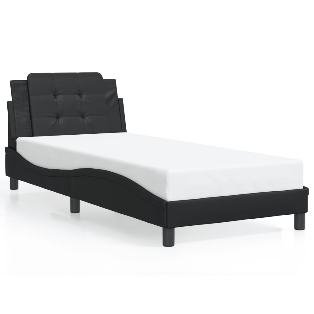 Bed Frame with Headboard Black 90x190 cm Single Faux Leather