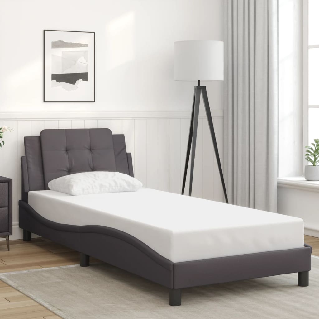 Bed Frame with Headboard Grey 90x190 cm Single Faux Leather