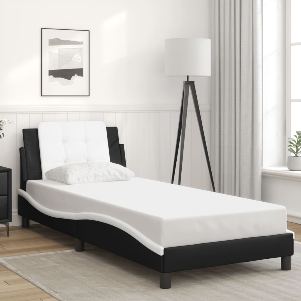 Bed Frame with Headboard Black and White 90x190 cm Single Faux Leather