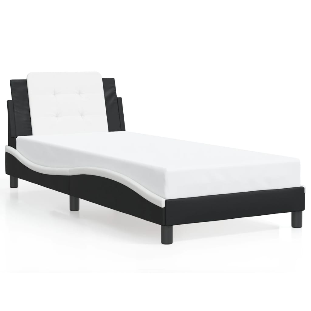 Bed Frame with Headboard Black and White 90x190 cm Single Faux Leather