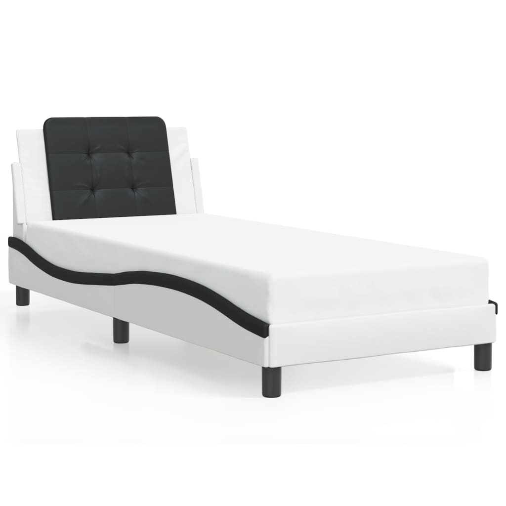 Bed Frame without Mattress White and Black 90x190 cm Single Faux Leather