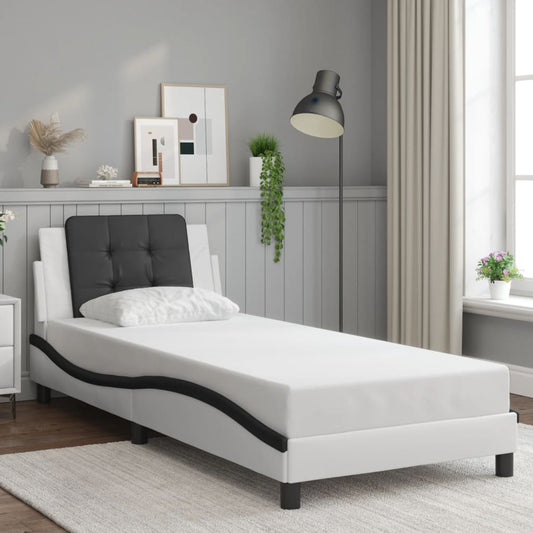 Bed Frame without Mattress White and Black 90x190 cm Single Faux Leather