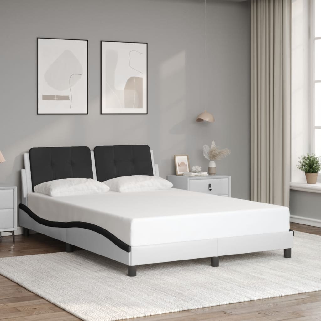 Bed Frame with Headboard White and Black 140x190 cm Faux Leather