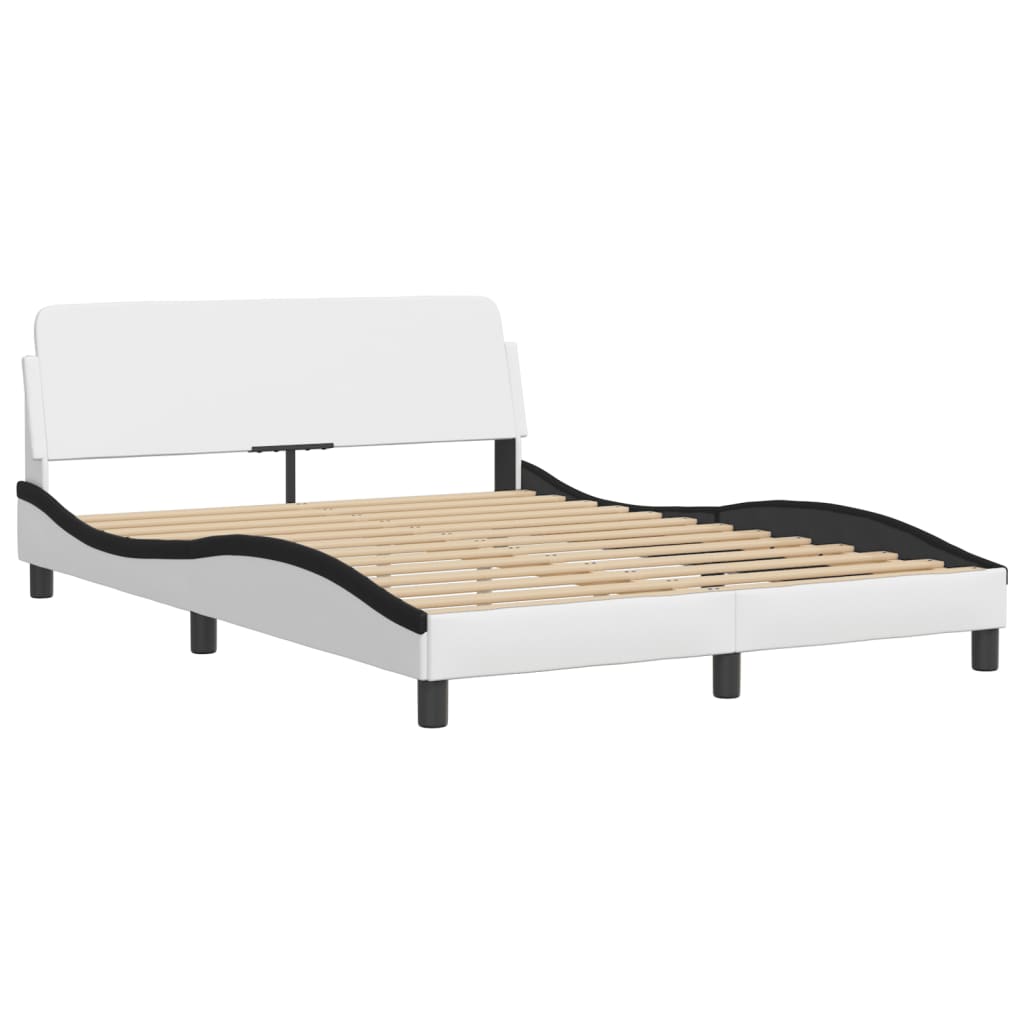 Bed Frame with Headboard White and Black 140x190 cm Faux Leather