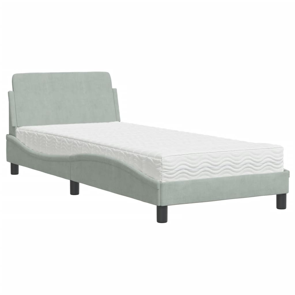 Bed with Mattress Light Grey Single Velvet