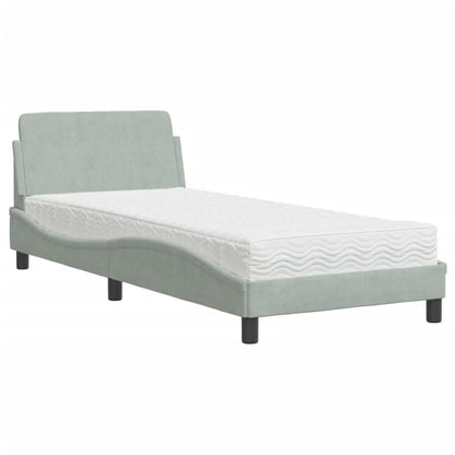 Bed with Mattress Light Grey Single Velvet