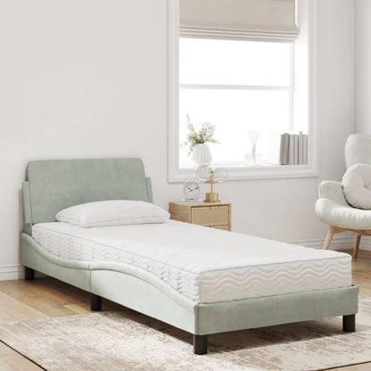 Bed with Mattress Light Grey Single Velvet