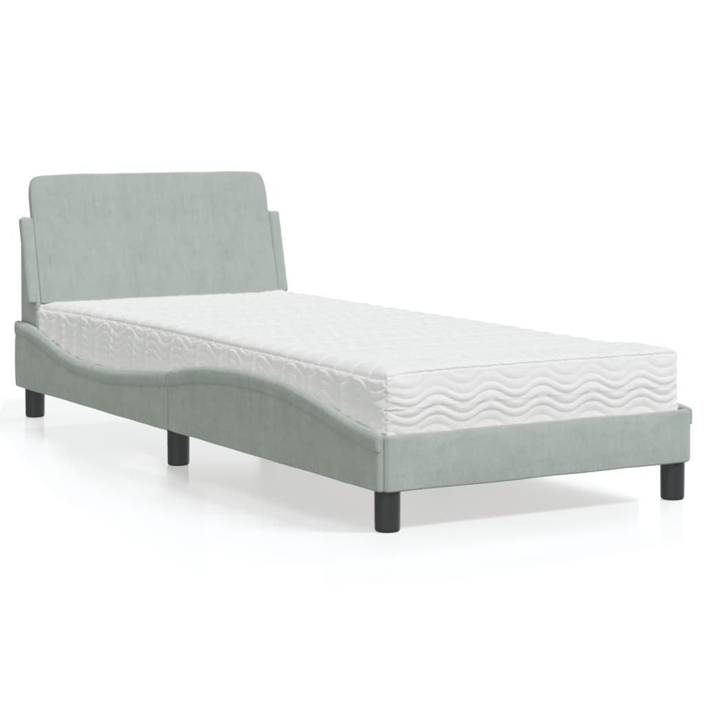 Bed with Mattress Light Grey Single Velvet