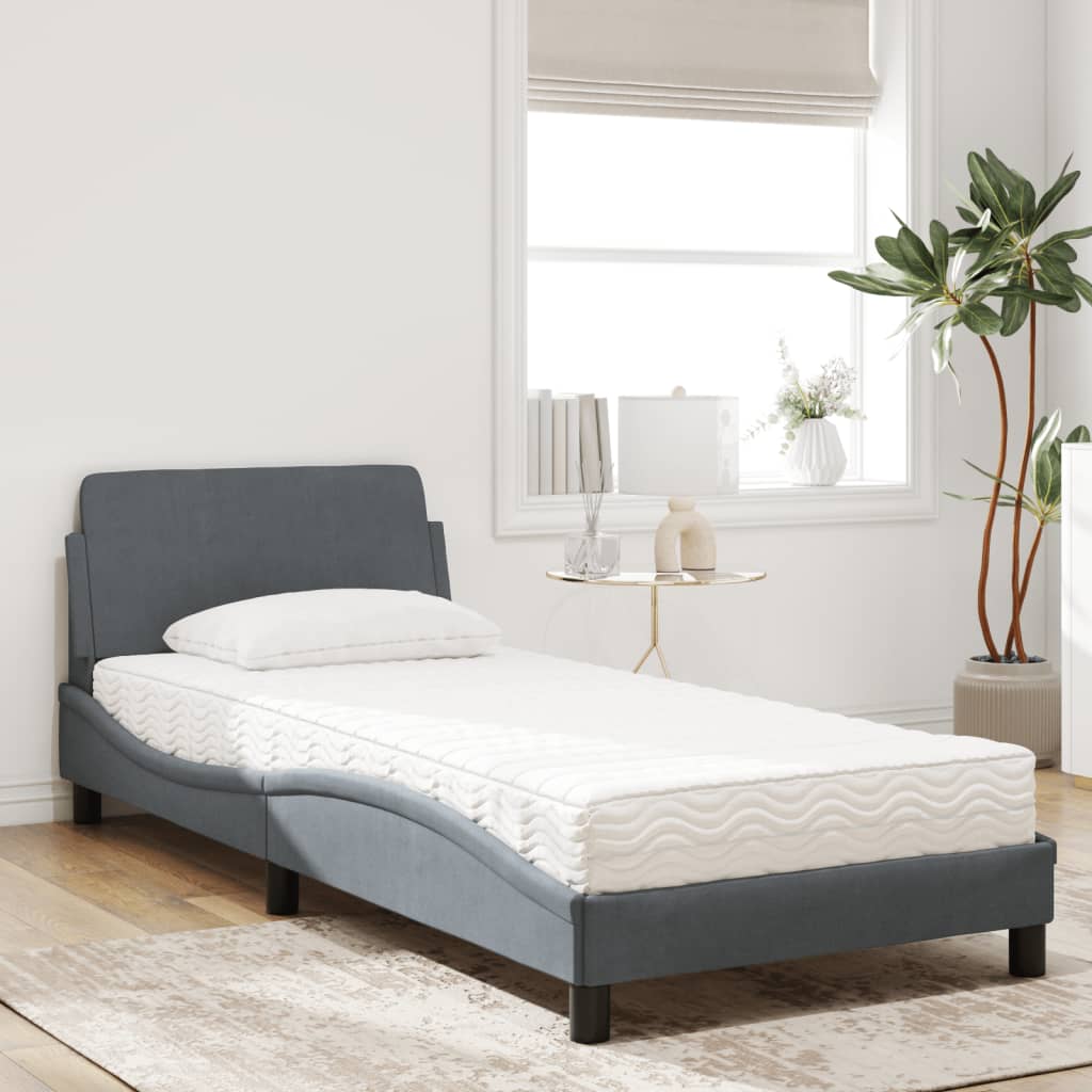 Bed with Mattress Dark Grey Single Velvet