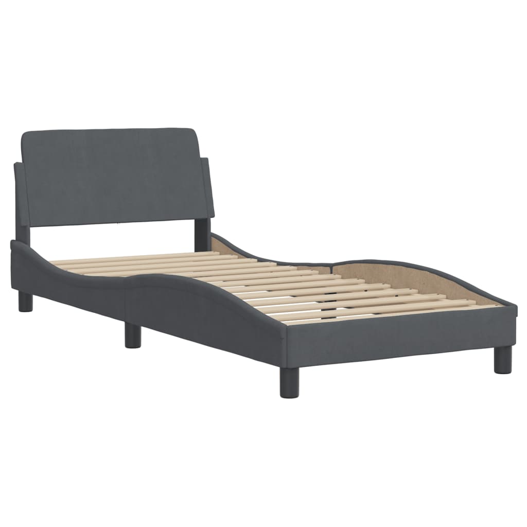 Bed with Mattress Dark Grey Single Velvet