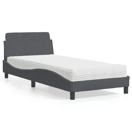 Bed with Mattress Dark Grey Single Velvet