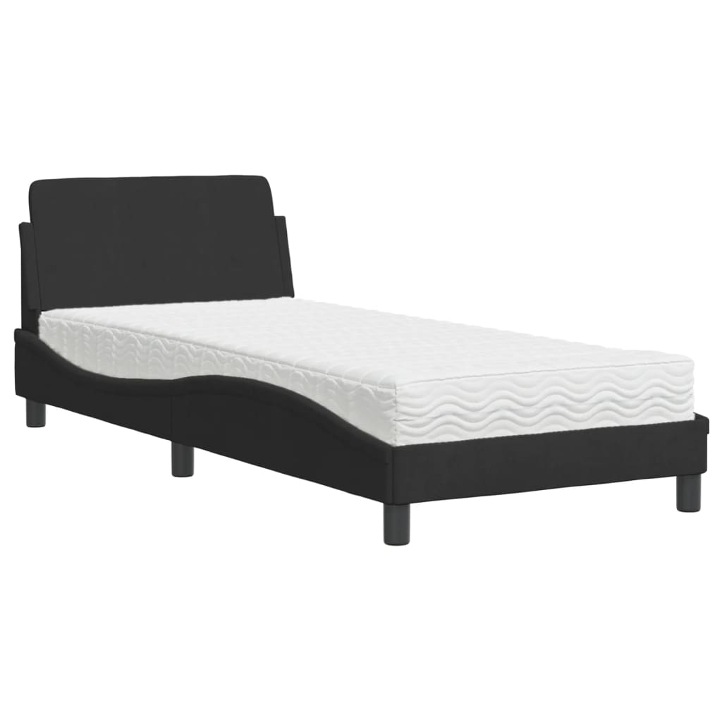 Bed with Mattress Black Single Velvet