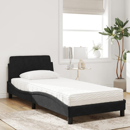 Bed with Mattress Black Single Velvet