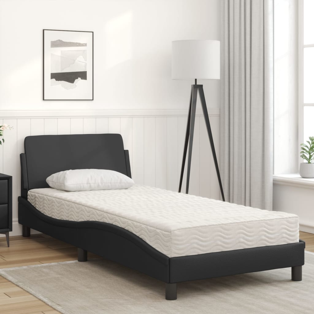 Bed with Mattress Black Single Faux Leather