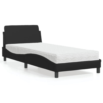 Bed with Mattress Black Single Faux Leather