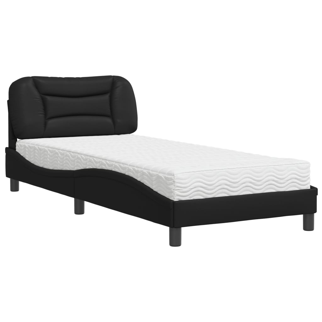 Bed with Mattress Black 90x190 cm Single Faux Leather