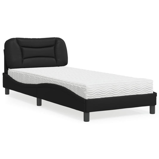 Bed with Mattress Black 90x190 cm Single Faux Leather