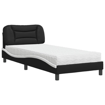 Bed with Mattress Black and White 90x190 cm Single Faux Leather