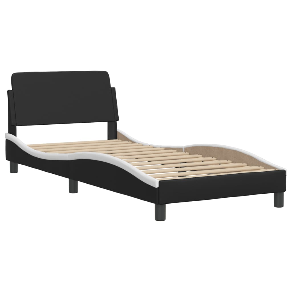 Bed with Mattress Black and White 90x190 cm Single Faux Leather