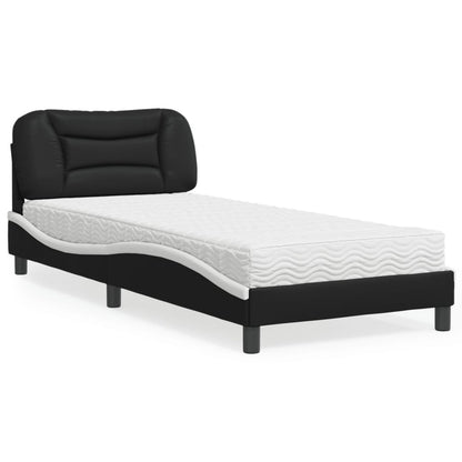 Bed with Mattress Black and White 90x190 cm Single Faux Leather