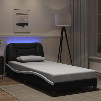 Bed Frame with LED Lights Black and White 80x200 cm Faux Leather