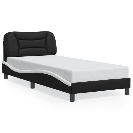 Bed Frame with LED Lights Black and White 90x190 cm Single Faux Leather