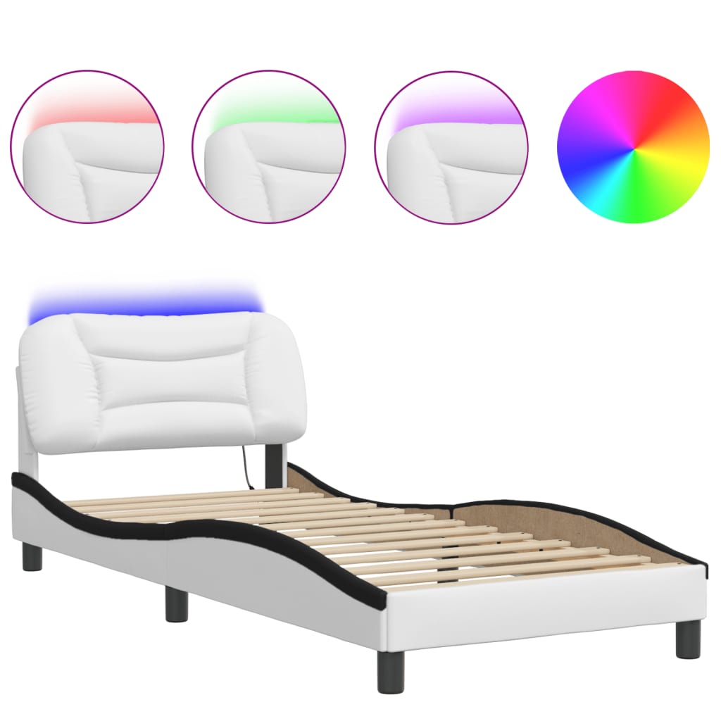 Bed Frame with LED without Mattress White and Black 90x190 cm Single