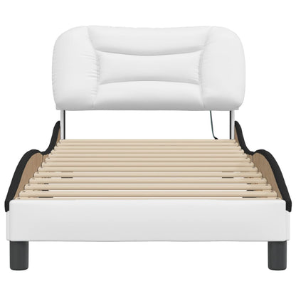 Bed Frame with LED without Mattress White and Black 90x190 cm Single