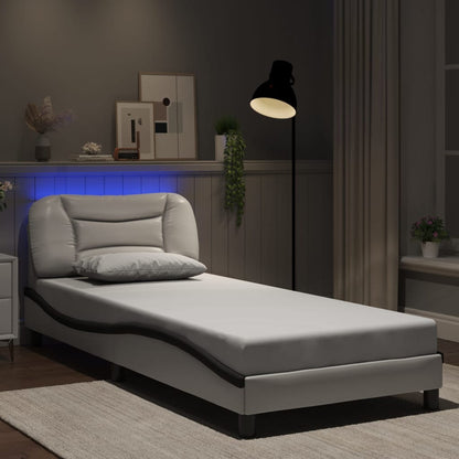 Bed Frame with LED without Mattress White and Black 90x190 cm Single