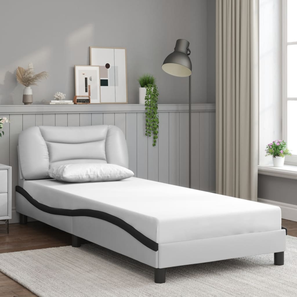 Bed Frame with LED without Mattress White and Black 90x200 cm