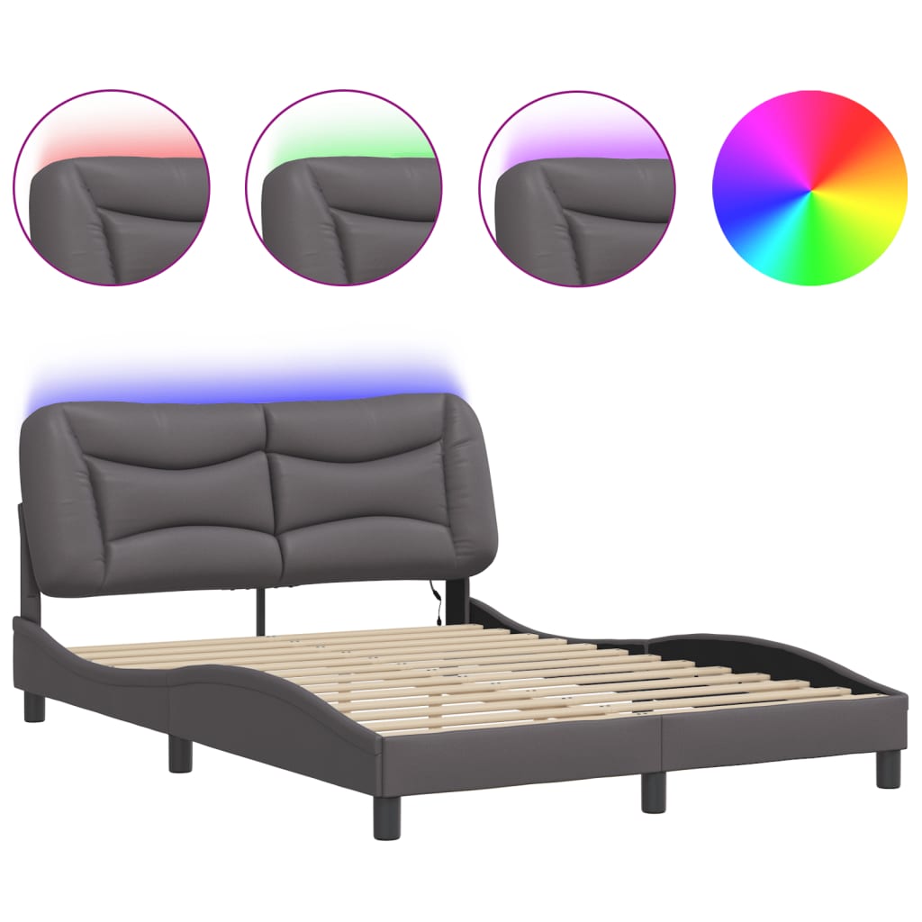 Bed Frame with LED without Mattress Grey 140x200 cm